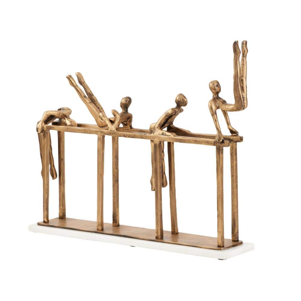 Modern Gold Aluminum Gymnasts Sculpture on Marble Base