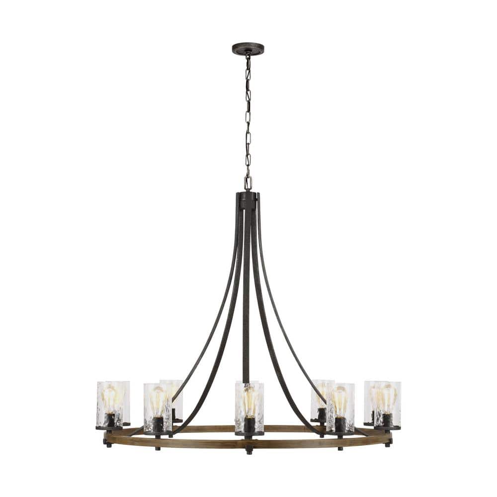Distressed Weathered Oak & Slate Grey 10-Light Crystal Chandelier
