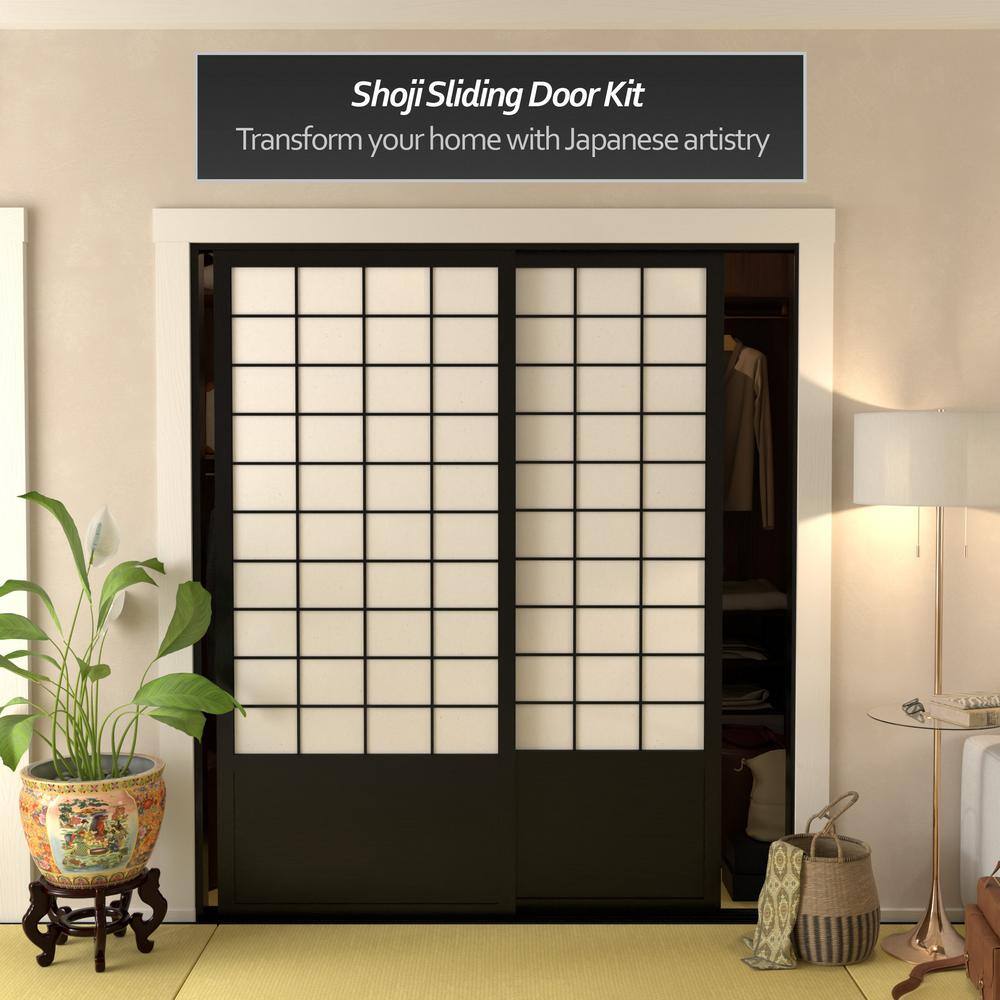 Zen Black Shoji Sliding Door Kit with Rice Paper Shade