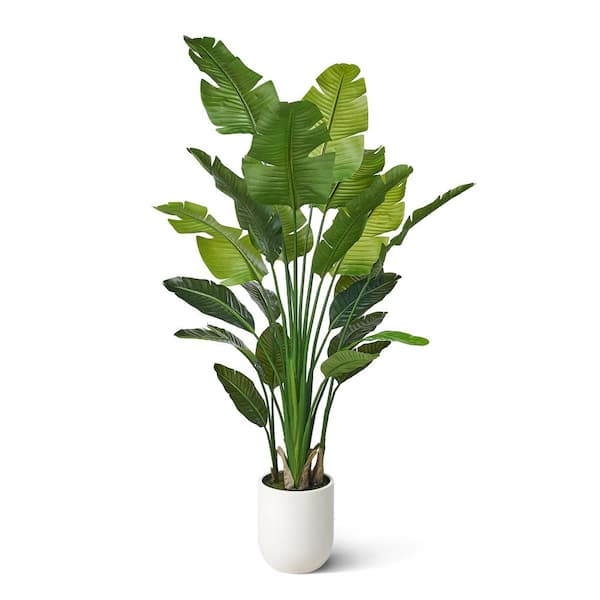7 ft. Artificial Bird of Paradise Tree with White Planter, Realistic Look and Perfect for Home Decor or Office