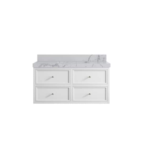 Willow Collections Roswell Floating 42 in. W x 22 in. D x 36 in. H Single Sink Bath Vanity in White with 2 in. Venatino qt. Top
