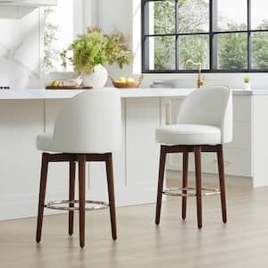 26 in. Matti White High Back Wood Swivel Counter Stool with Faux Leather Seat (Set of 2)