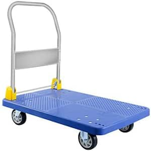 16 cu. ft. Metal Garden Cart, Platform Truck with 880 lbs. Weight Capacity and 360° Swivel Wheels for Loading-Blue