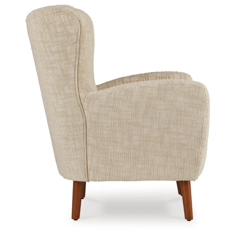 Beige Tufted Wingback Accent Chair with Brown Legs