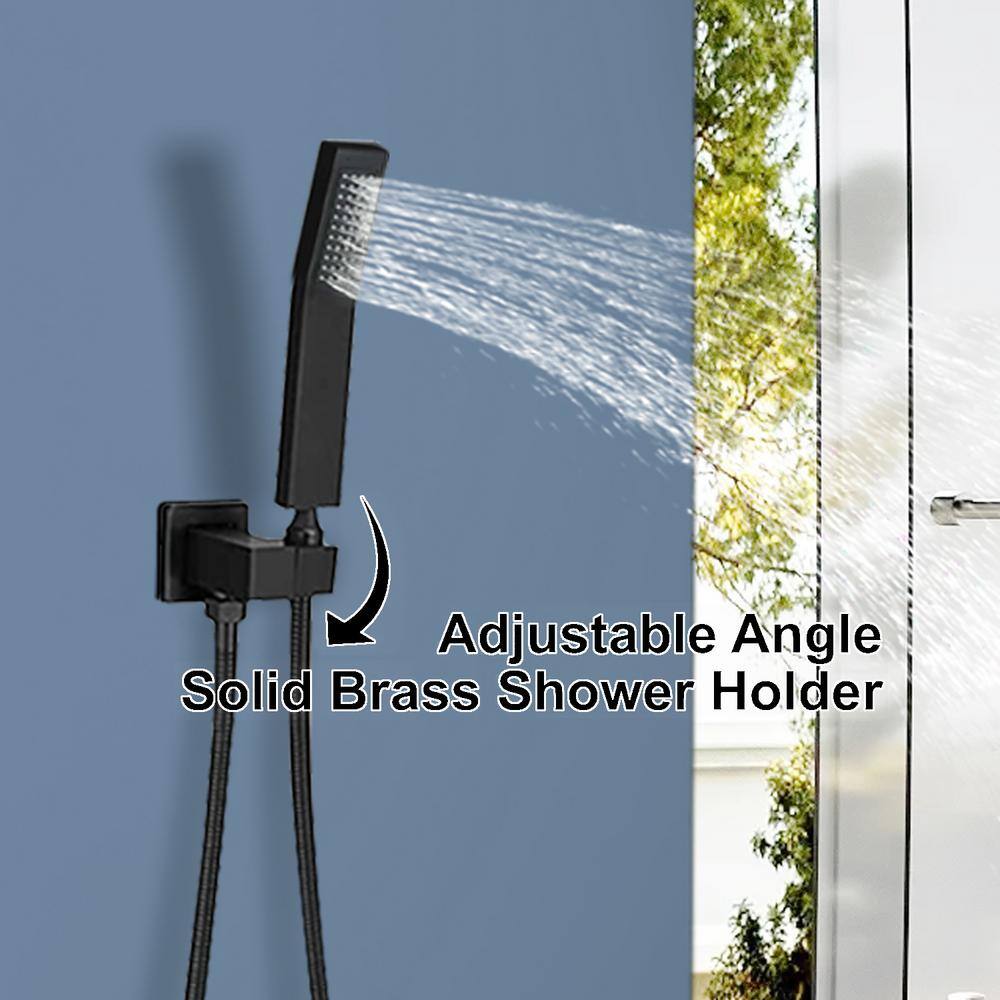 Large Matte Black Stainless Steel Square Wall Mounted Shower System