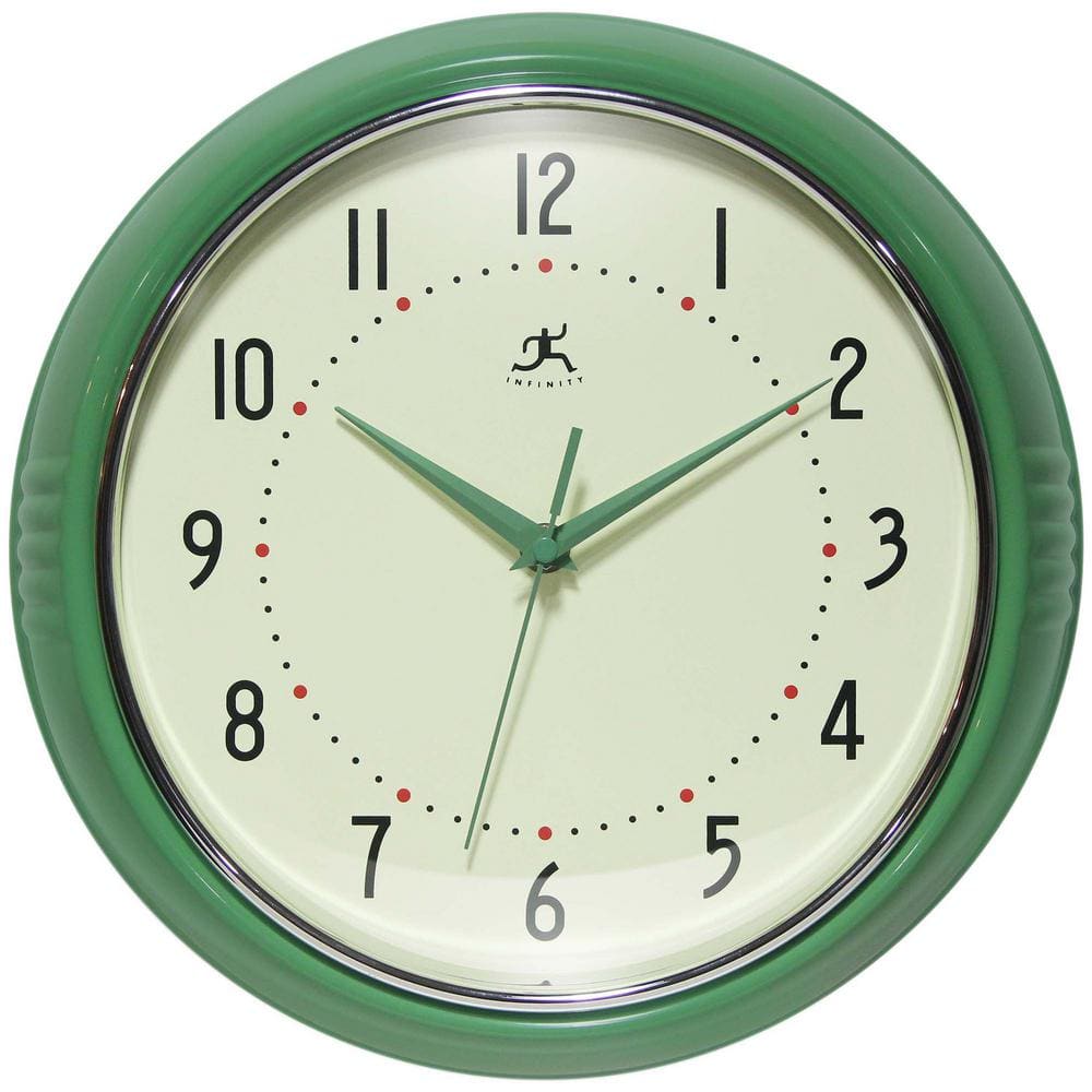Retro Round Green Aluminum Wall Clock, 12 in.