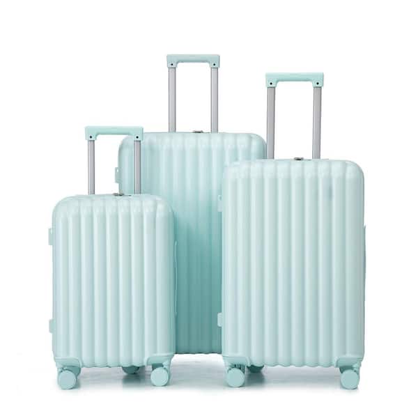 3-Piece Mint Green ABS Hardside Spinner Wheel Luggage Set with Cup Holder and USB Port (20/24/28)