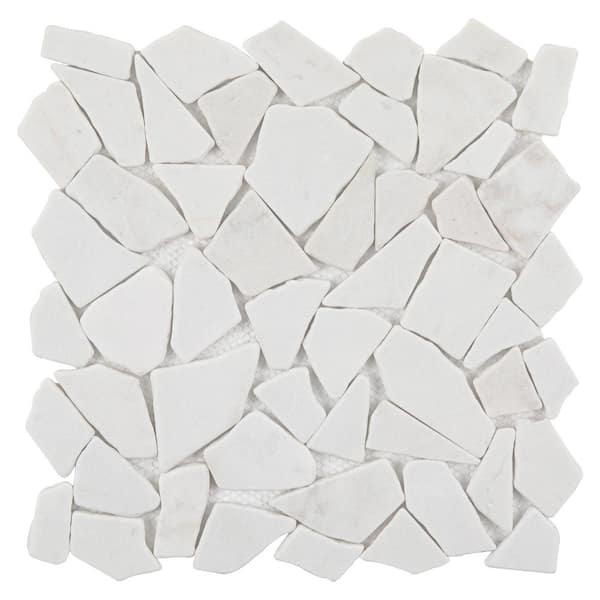 Giorbello Tumbled Pebbles White 12 in. x 12 in. Marble Mosaic Tile (5 sq. ft.)