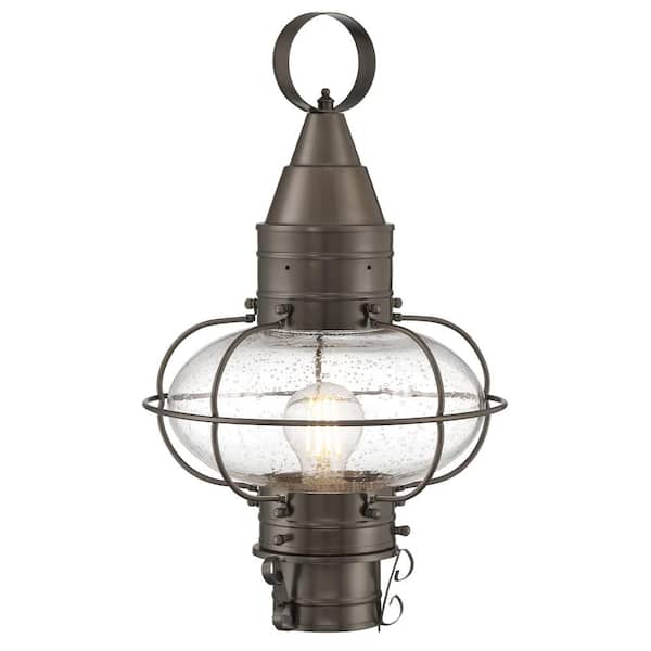 NORWELL Medium Classic Onion 1-Light Bronze Outdoor with Seedy Glass Post Lantern