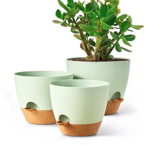 Plant Pot 12/10/9 in., Green Plastic Self Watering for Indoor/Outdoor Plants with Drainage Hole, Flower Pots (3-Pack)