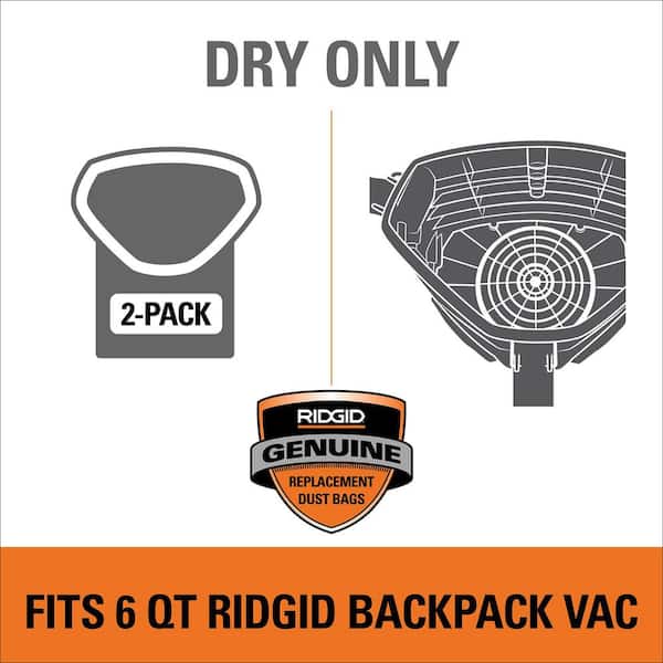Genuine VFB600 Open Top Dry Pick-up Only General Debris Filter Bags for RIDGID 6 Qt. NXT Backpack Vacuum HDB600 (2-Pack)