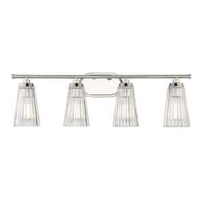 Chantilly 30.5 in. W x 10 in. H 4-Light Polished Nickel Bathroom Vanity Light with Clear Glass Shades