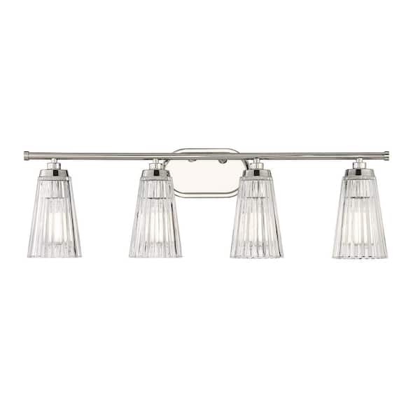 Savoy House Chantilly 30.5 in. W x 10 in. H 4-Light Polished Nickel Bathroom Vanity Light with Clear Glass Shades