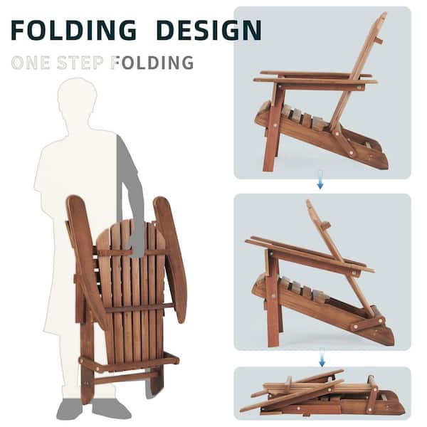 Folding Adirondack Chairs Set of 2, Solid Wood Outdoor Patio Chairs for Backyard Fire Pit Garden, Brown