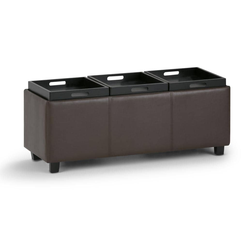 Chocolate Brown Faux Leather Backless Storage Ottoman Bench