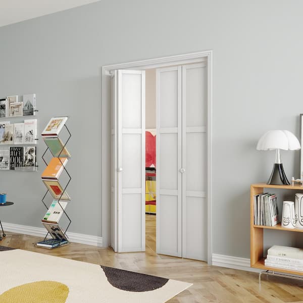 48 in. x 80 in. (Double 24 in. Doors) Solid Core, White, MDF Wood, 3-Panel Bi-fold Door with Hardware Kit