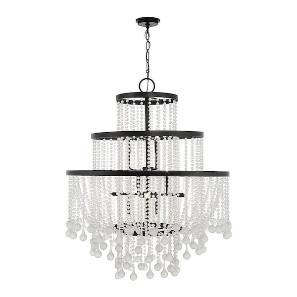 Savoy House Luna 45 in. W x 54 in. H 15-Light Matte Black Tiered Chandelier with Cascading Crystals