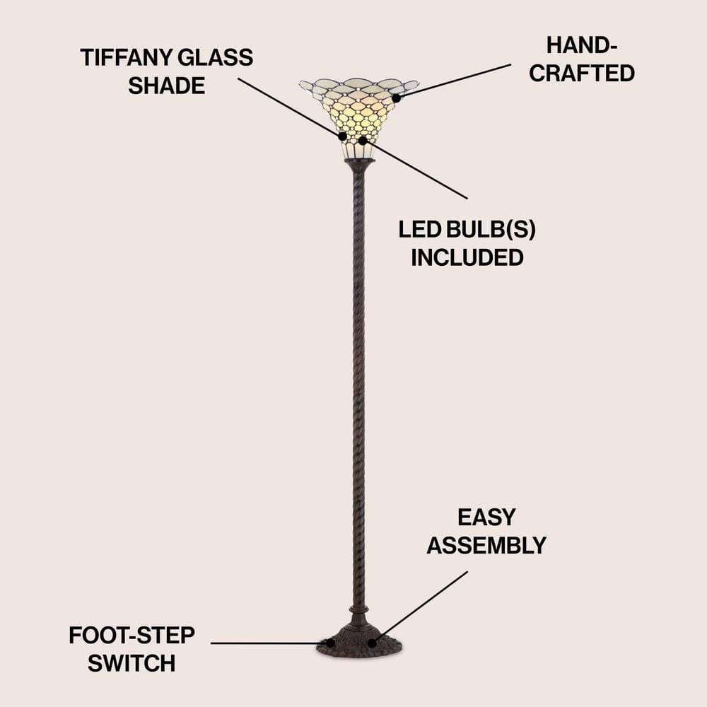 70" Bronze Tiffany-Style Stained Glass Torchiere Lamp