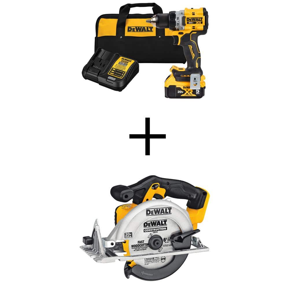 DEWALT 20V MAX XR Lithium-Ion Cordless Compact 1/2 in. Drill/Driver Kit  with 20V MAX Cordless 6-1/2 in. Circular Saw DCD800P1WDCS391 The Home  Depot