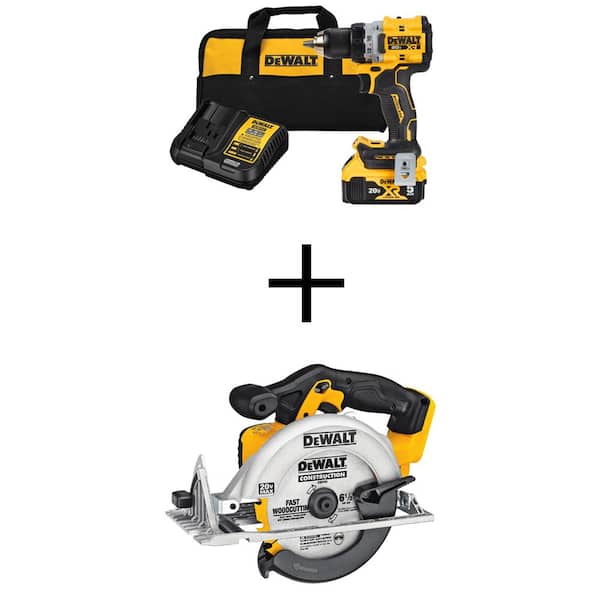 DEWALT 20V MAX XR Lithium-Ion Cordless Compact 1/2 in. Drill/Driver Kit with 20V MAX Cordless 6-1/2 in. Circular Saw