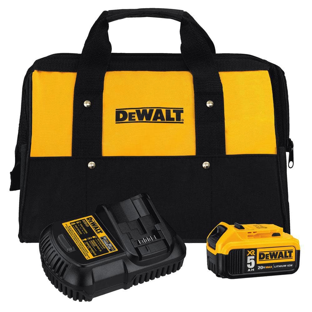 DEWALT 20V Max 5.0Ah Battery Pack with Charger, Bag and Accessories The  Home Depot