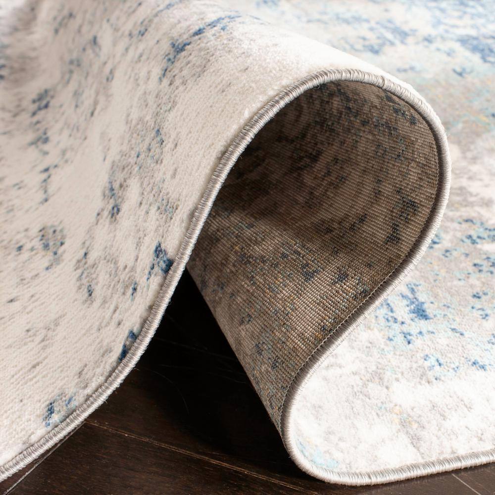 Brentwood Light Grey and Blue Synthetic Square Area Rug