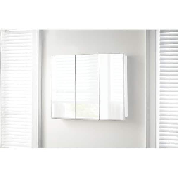 36.4 in. W x 30.2 in. H Rectangular Medicine Cabinet with Mirror in White with Adjustable Shelves