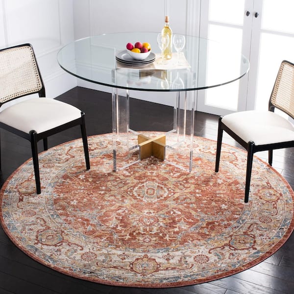 Valencia 6 ft. x 6 ft. Rust/Beige Distressed Border Ornate Round Area Rug