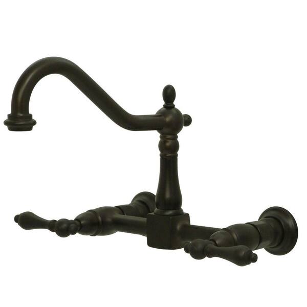 Kingston Brass Victorian Solid Lever 2-Handle Wall-Mount Kitchen Faucet in Oil Rubbed Bronze