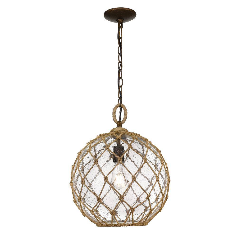 Burnished Chestnut Globe Pendant with Seeded Glass and Rope