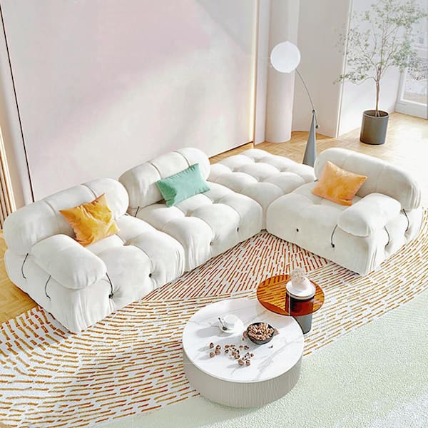 Modern And Cozy Living Room With Corduroy Sofa Pillows Big Window