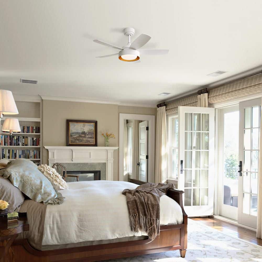 42 in. Indoor White Downrod Mount Standard Ceiling Fan with Integrated LED and Remote Control price history on PriceWatchPro