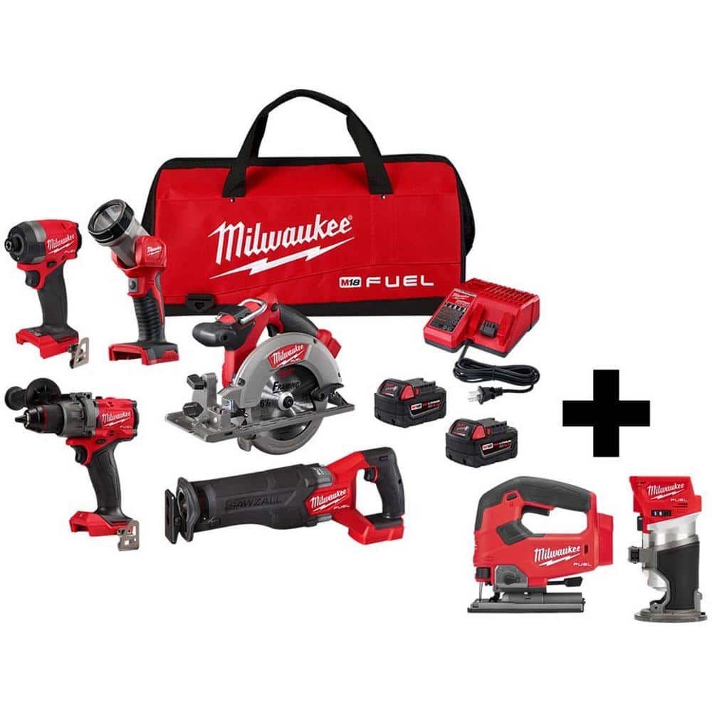 Milwaukee M18 FUEL 18-Volt Lithium-Ion Brushless Cordless Combo Kit (5-Tool) with M18 FUEL Jig Saw and Compact Router