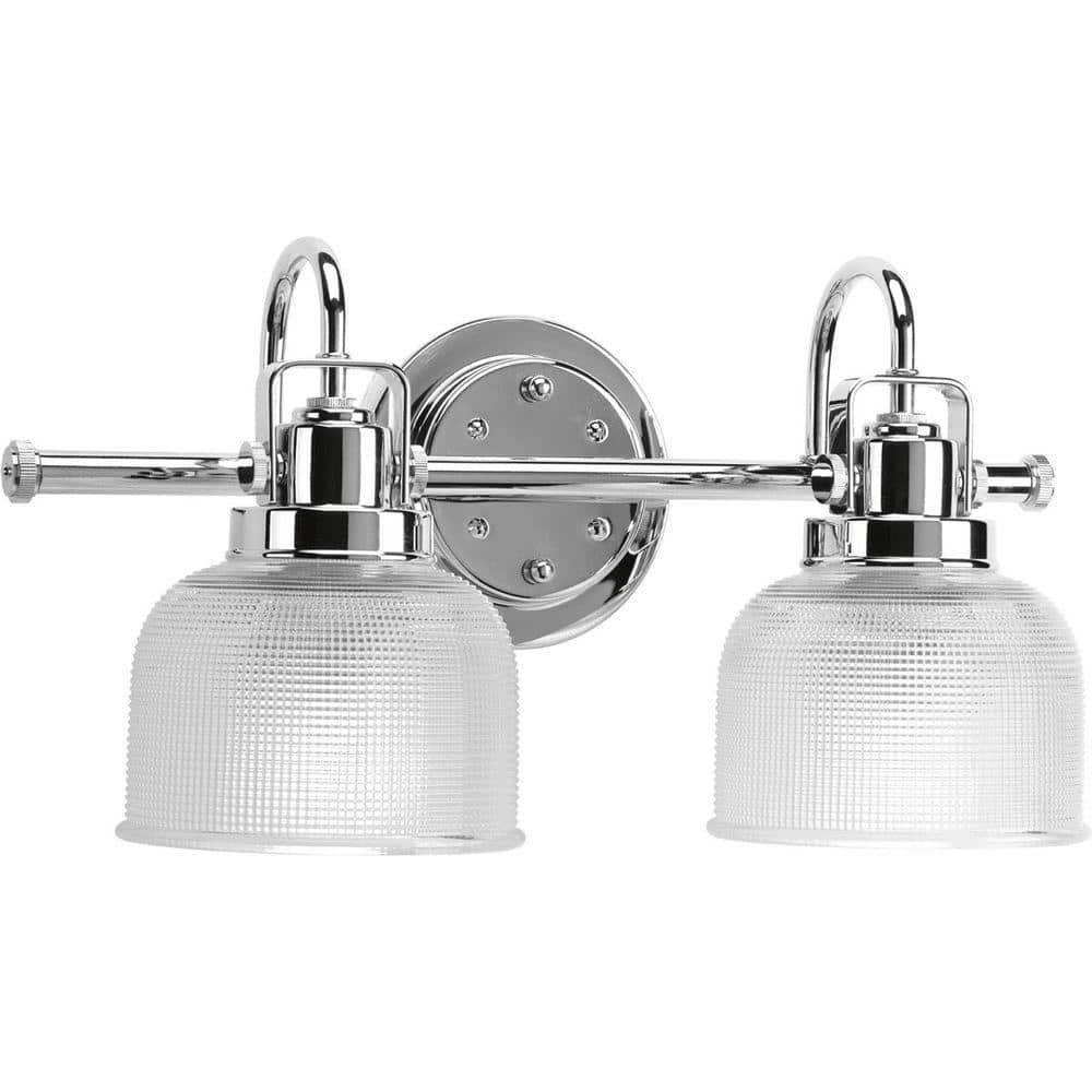 Progress Lighting Archie Collection 2 Light Polished Chrome Clear Double Prismatic Glass Coastal Bath Vanity Light P2991 15 The Home Depot