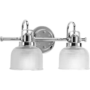 Archie Collection 17 in. 2-Light Polished Chrome Clear Double Prismatic Glass Coastal Bathroom Vanity Light