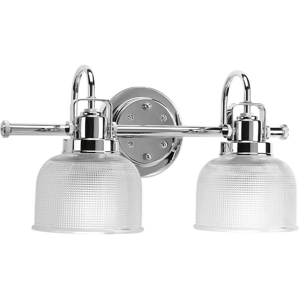Progress Lighting Archie Collection 17 in. 2-Light Polished Chrome Clear Double Prismatic Glass Coastal Bathroom Vanity Light