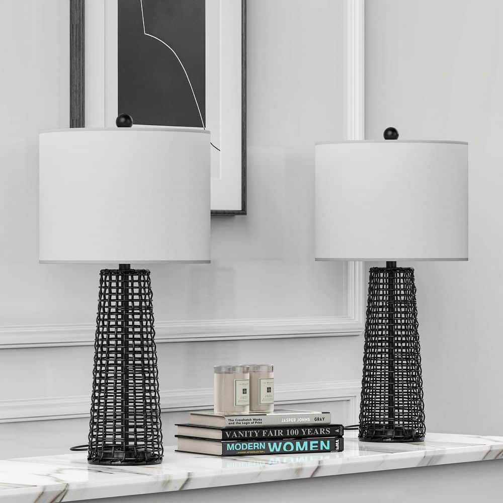 Heideman 26.5 in. Black Modern Dimmable Rattan Bedroom Living Room Bedside Desk Table Lamps (Set of 2) price history on PriceWatchPro