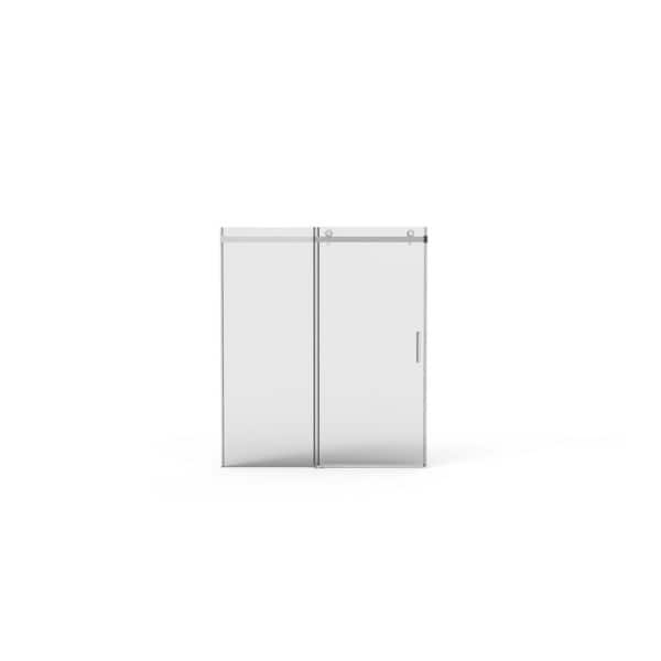 60 in. W x 70 in. H Sliding Frameless Shower Door in Brushed Nickel with Clear Easy Clean Coat Tempered Glass