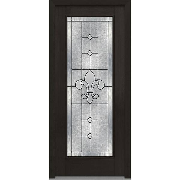 MMI Door 36 in. x 80 in. Carrollton Left-Hand Inswing Full Lite Decorative Stained Fiberglass Mahogany Prehung Front Door