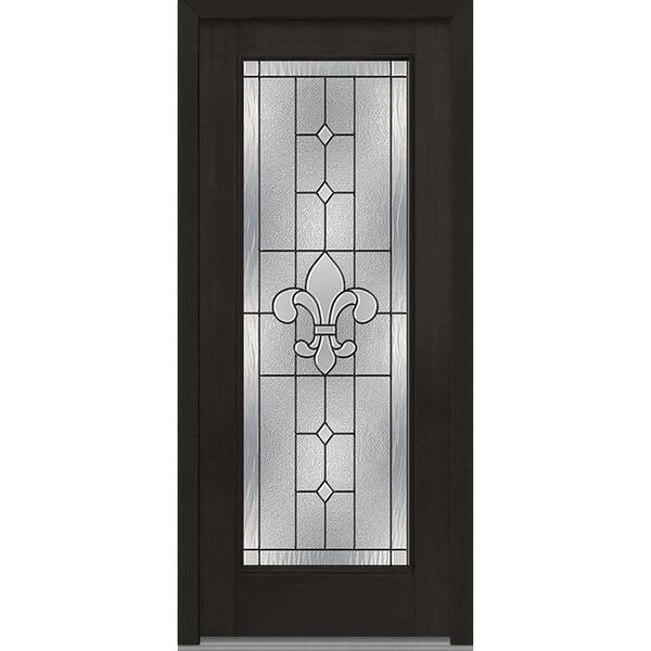 MMI Door 32 in. x 80 in. Carrollton Left-Hand Inswing Full Lite Decorative Stained Fiberglass Mahogany Prehung Front Door