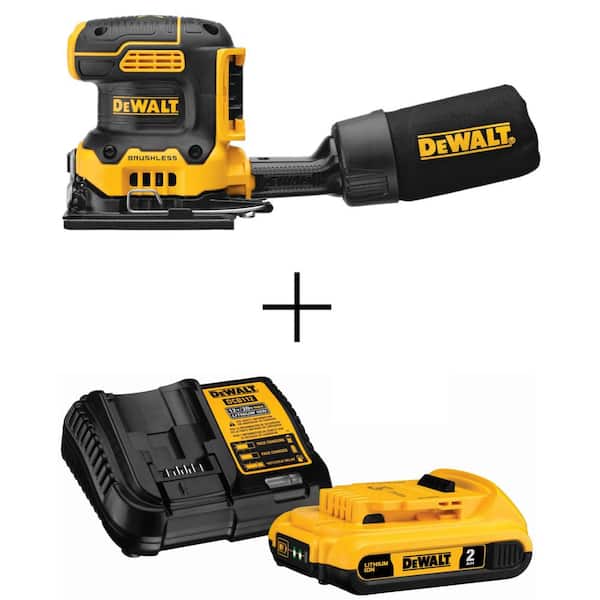 DEWALT 20V MAX XR Cordless Brushless 1/4 Sheet Variable Speed Sander and 20V 2.0Ah Lithium-Ion Battery and Charger