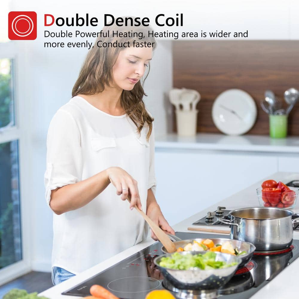 30 Inch Black Ceramic Electric Cooktop with 5 Burners