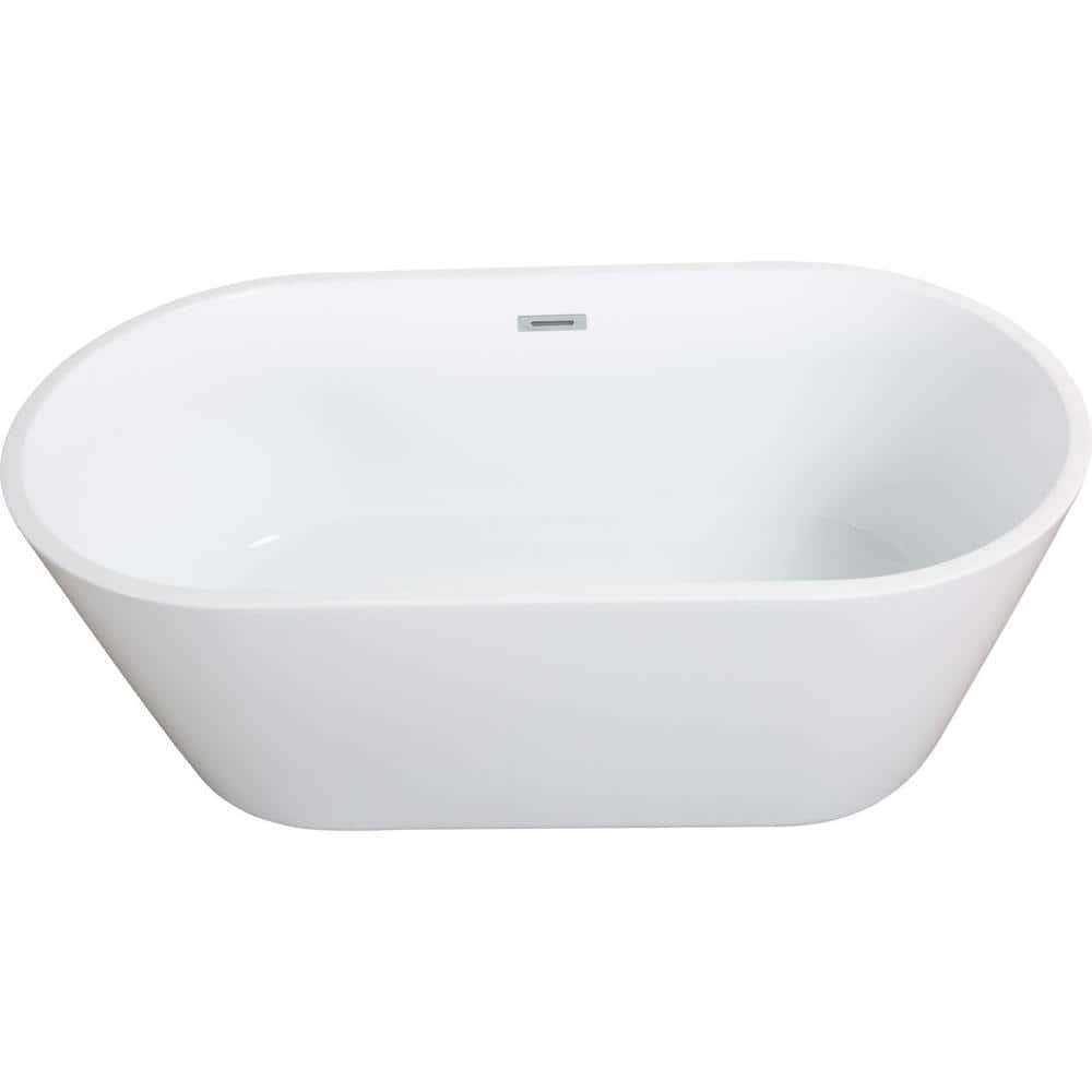 HEATGENE 55" White and Matte Black Acrylic Freestanding Bathtub