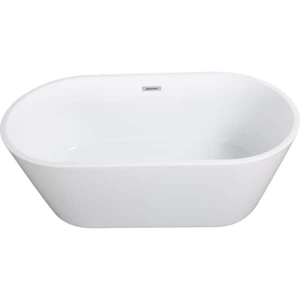 ANGELES HOME 63 in. x 31.12 in. Acrylic Freestanding Soaking Bathtub in Gloss White Overflow and Drain