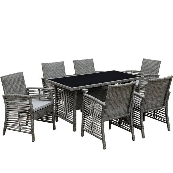 Venetian Worldwide Dinami 7-Piece All-Weather Wicker Rectangular Outdoor Dining Set with Beige Cushion