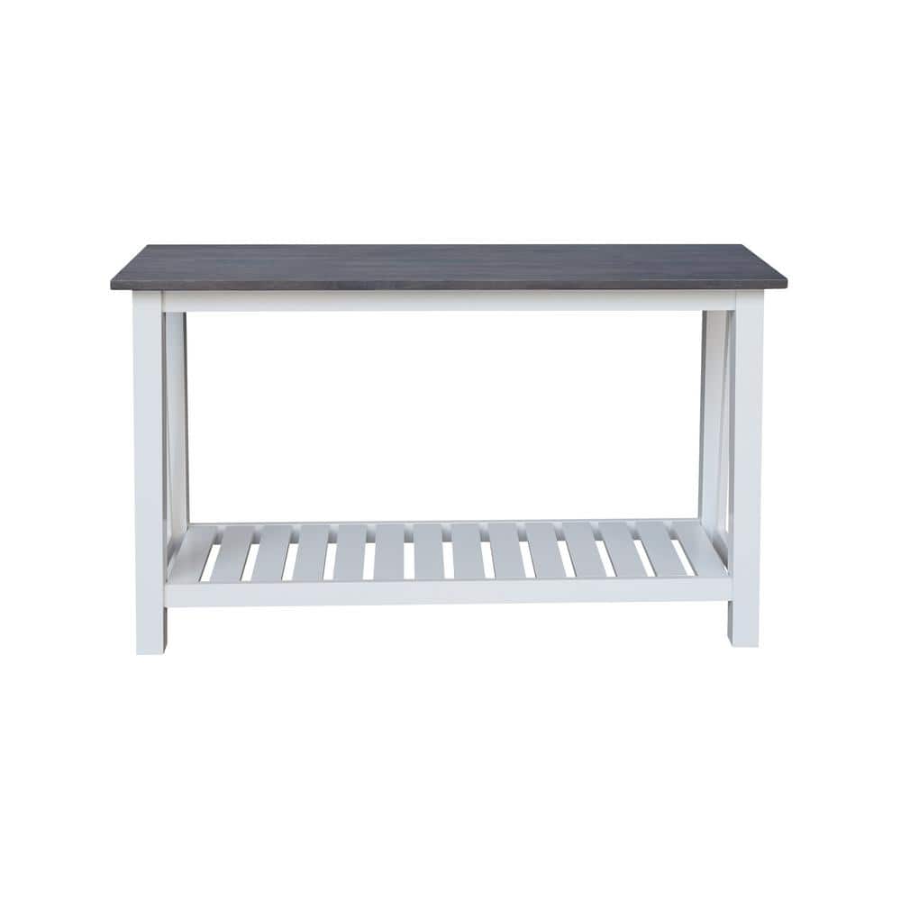 Surrey 65" White and Heather Gray Solid Wood Console Table with Storage