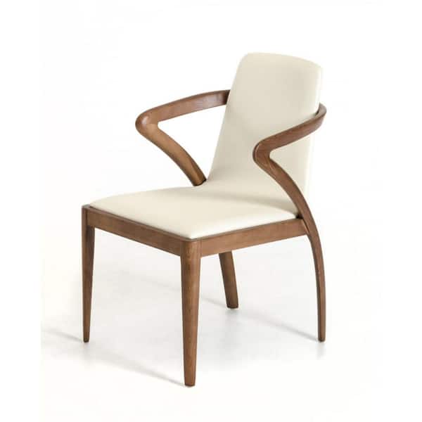 HomeRoots Mod Walnut Wood and Cream Faux Dining Chair