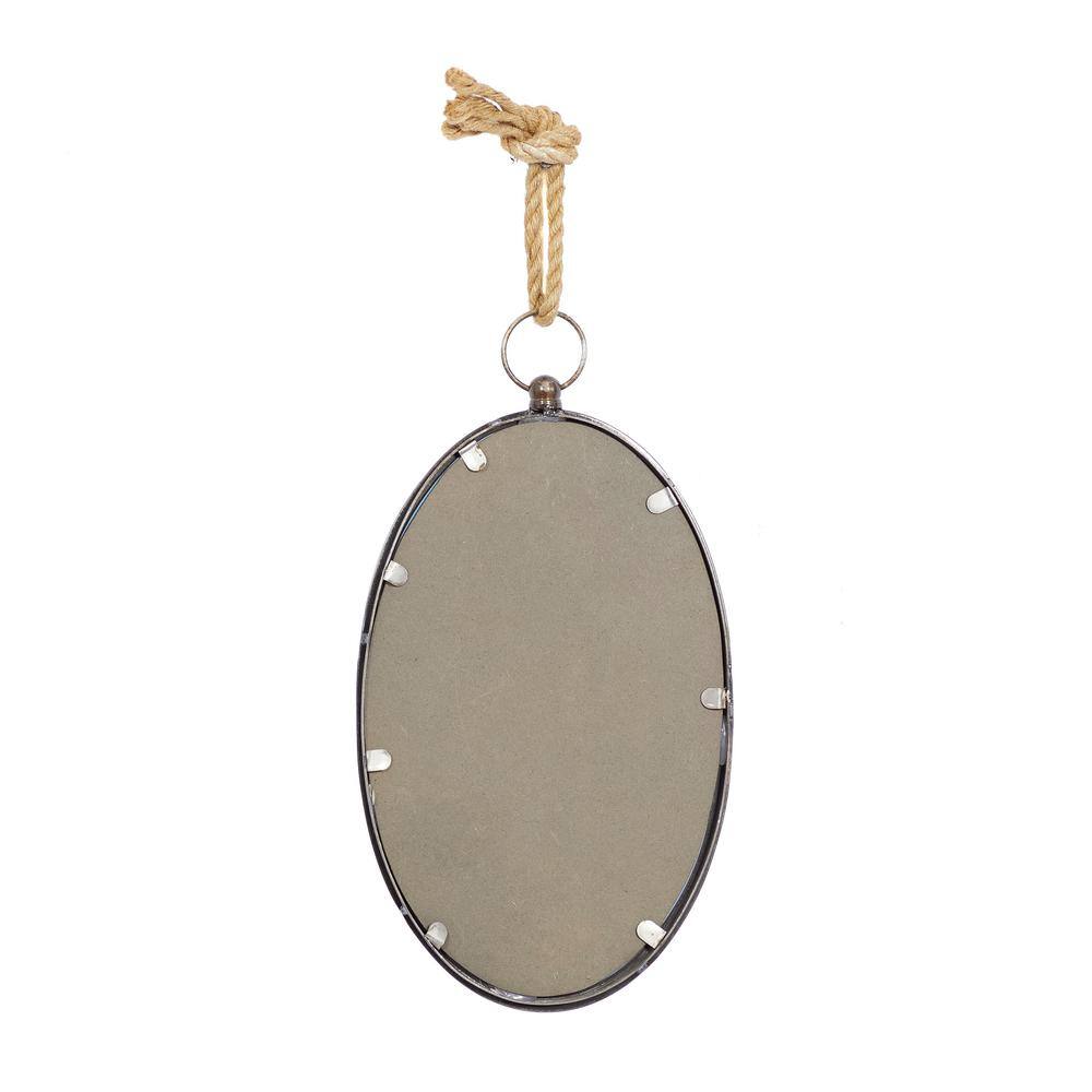 Gray Metal Round and Oval Wall Mirrors with Rope Hangers, Set of 5