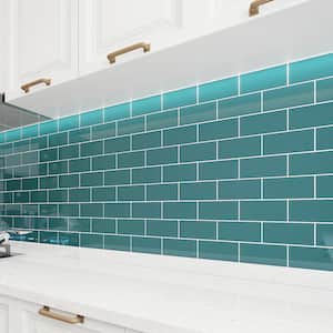 Dark Teal 3 in. x 6 in. x 8 mm Glass Subway Tile (5 sq. ft./case)