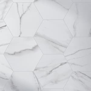 Elegance White Hexagon 7.7 in. x 8.9 in. Matte Porcelain Marble look Floor and Wall Tile (9.05 sq. ft./Case)